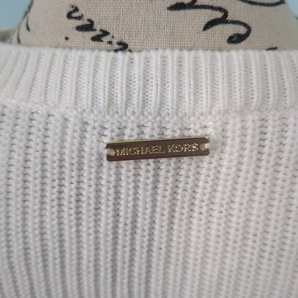 Michael Kors White Sweater with side whipstitching with gold accents medium - Picture 5 of 6